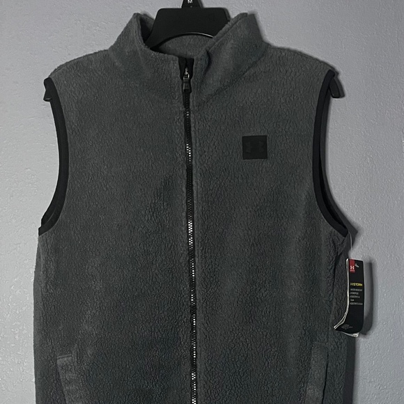 Under Armour Kid Youth Large Sherpa Fleece Vest Full Zip Storm Stealth Gray NWT - Picture 1 of 10